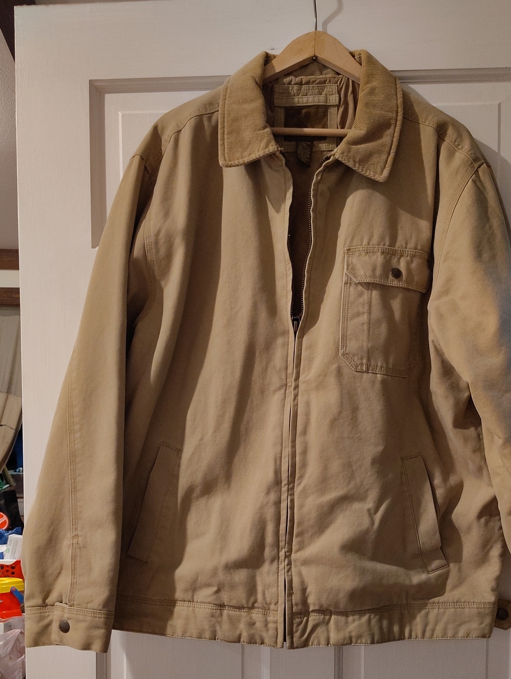 Men's Beige Workwear Zip Jacket - Casual Utility Coat